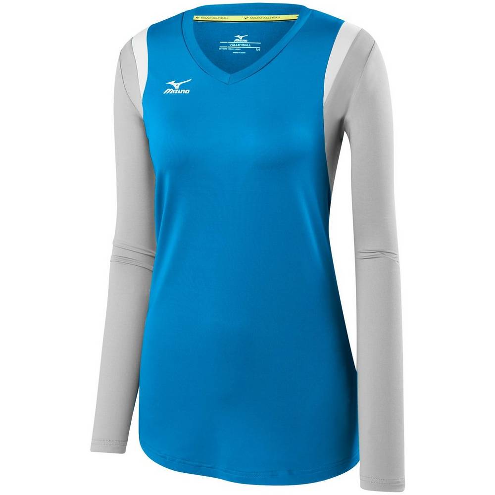 Maglia Mizuno Pallavolo Balboa 5.0 Long Sleeve Donna - Blu/Argento - 50869-YWPS